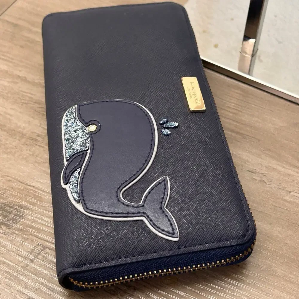 Kate Spade Leather Navy Blue Whale Wallet